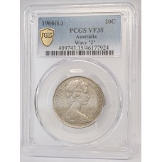 AUSTRALIA 1966 . TWENTY 20 CENTS COIN . VARIETY . WAVY 2 